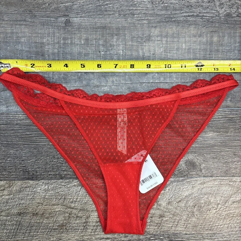 Free People‎ Intimately Mid Week Bikini Underwear Mesh Dotted Fiery Red Sz Small